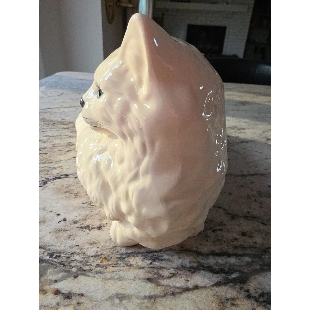 Vintage Large Ceramic Cat Statue Figurine White Persian Cat